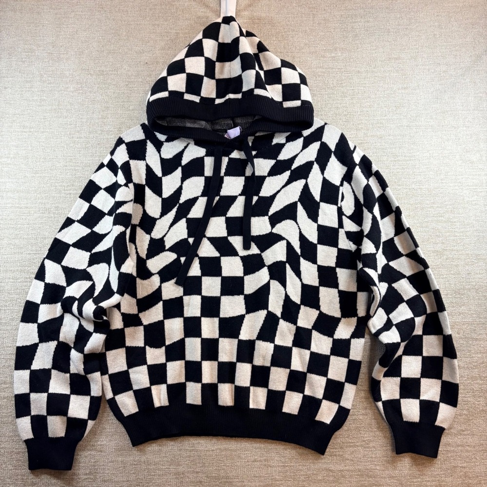 BRAND NEW Savage X Fenty Lit Leisure Checkerboard Knit Hoodie Black XXS New WT